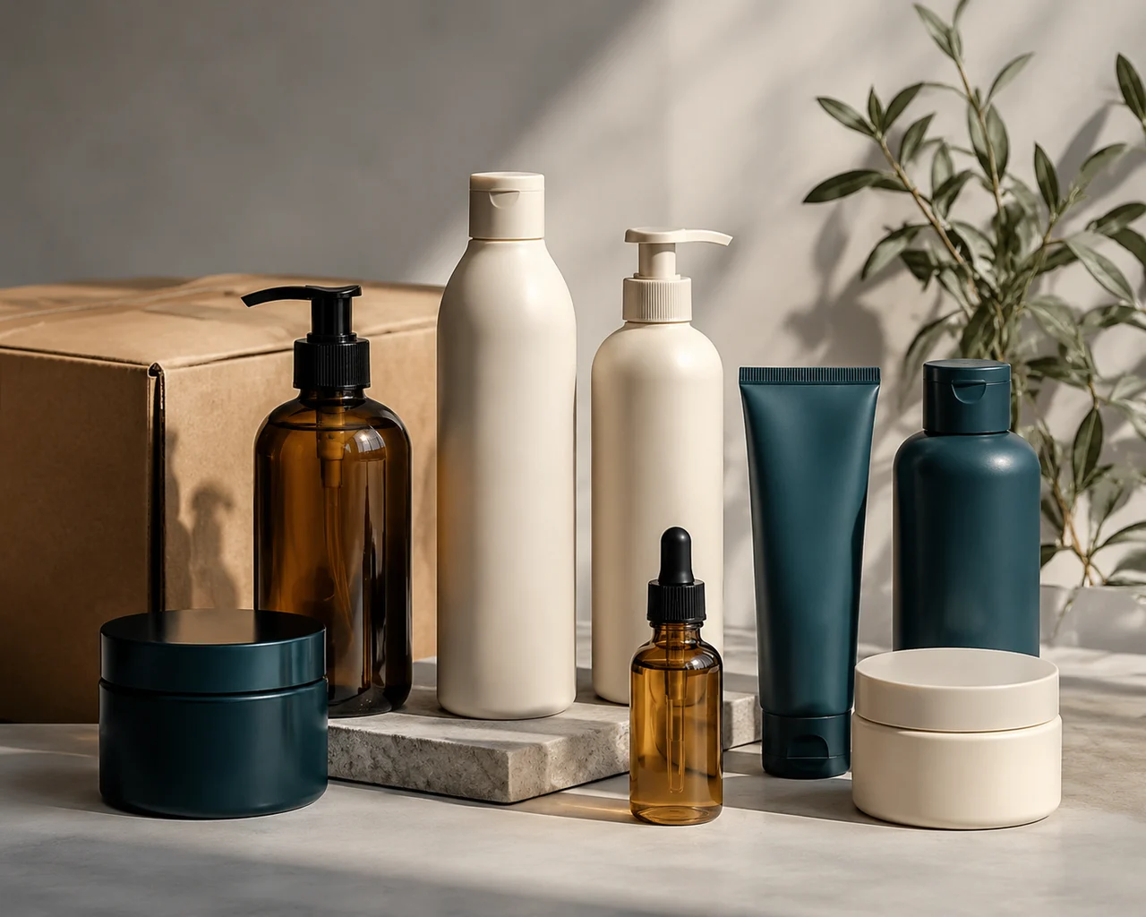 Composição ilustrativa de embalagens de cosméticos sem marca